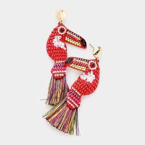 Toucan Tassel Multi Color Seed Bead Earrings